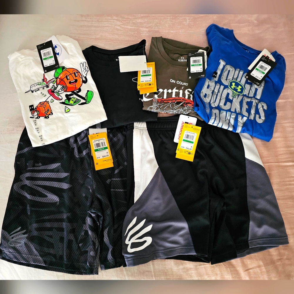 Under Armour Youth Large Basketball Bundle 4 Shirts 2 Shorts New With Tags
